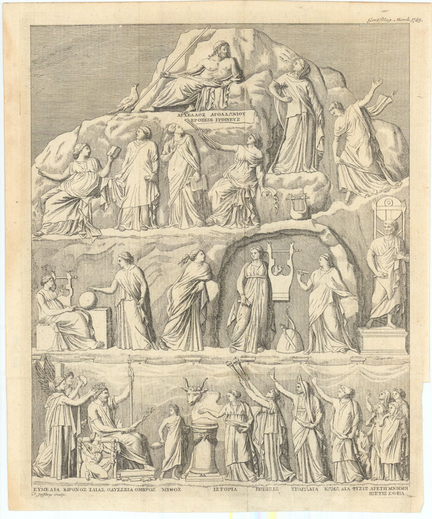 The Apotheosis of Homer, from an antique Marble by Thomas Jefferys 1749 print